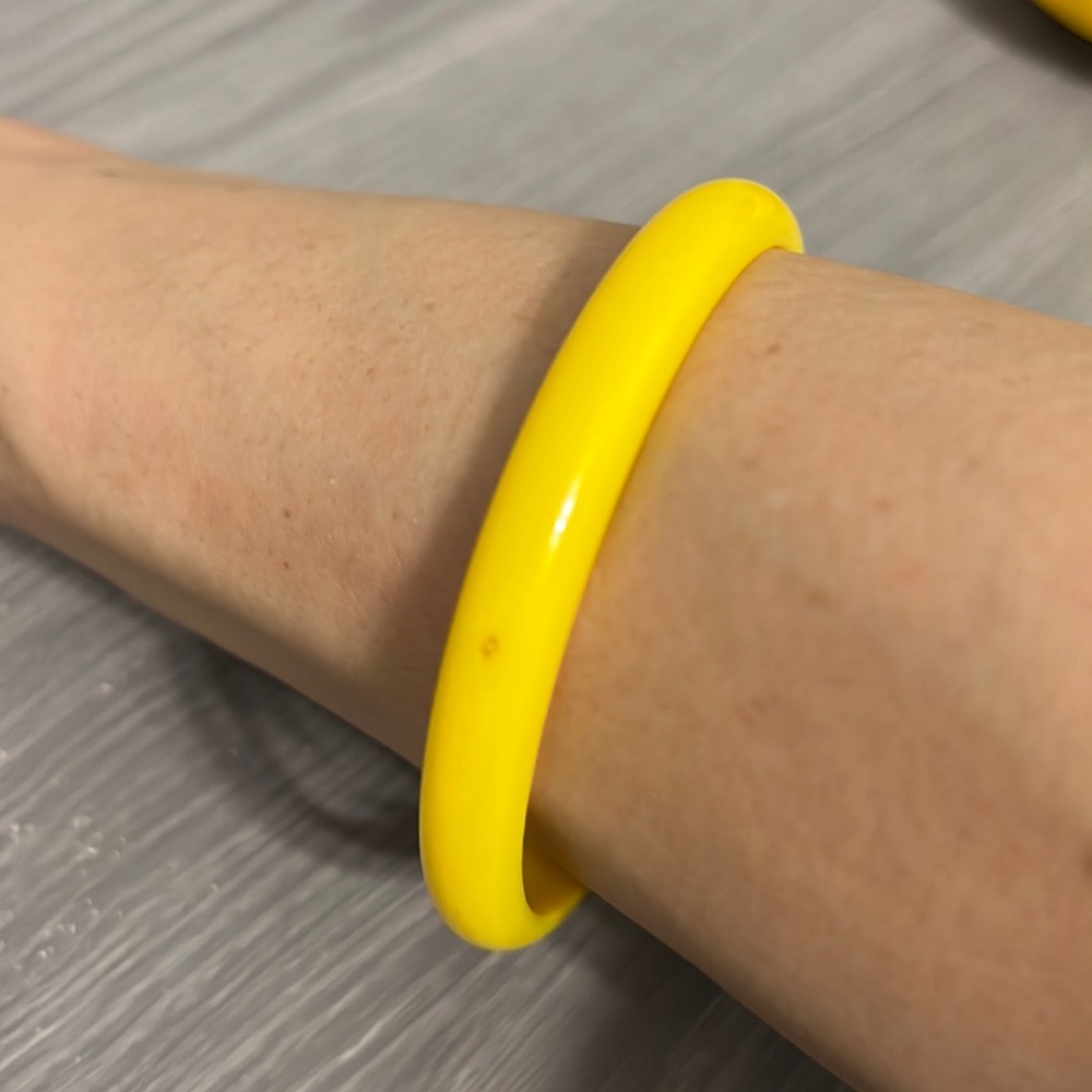 Vintage Yellow Plastic Bangle Bracelet, Retro, Boho
